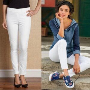 Soft Surroundings White Pants Tapered Leg Pull On Mid Rise Cotton Beach Size XL